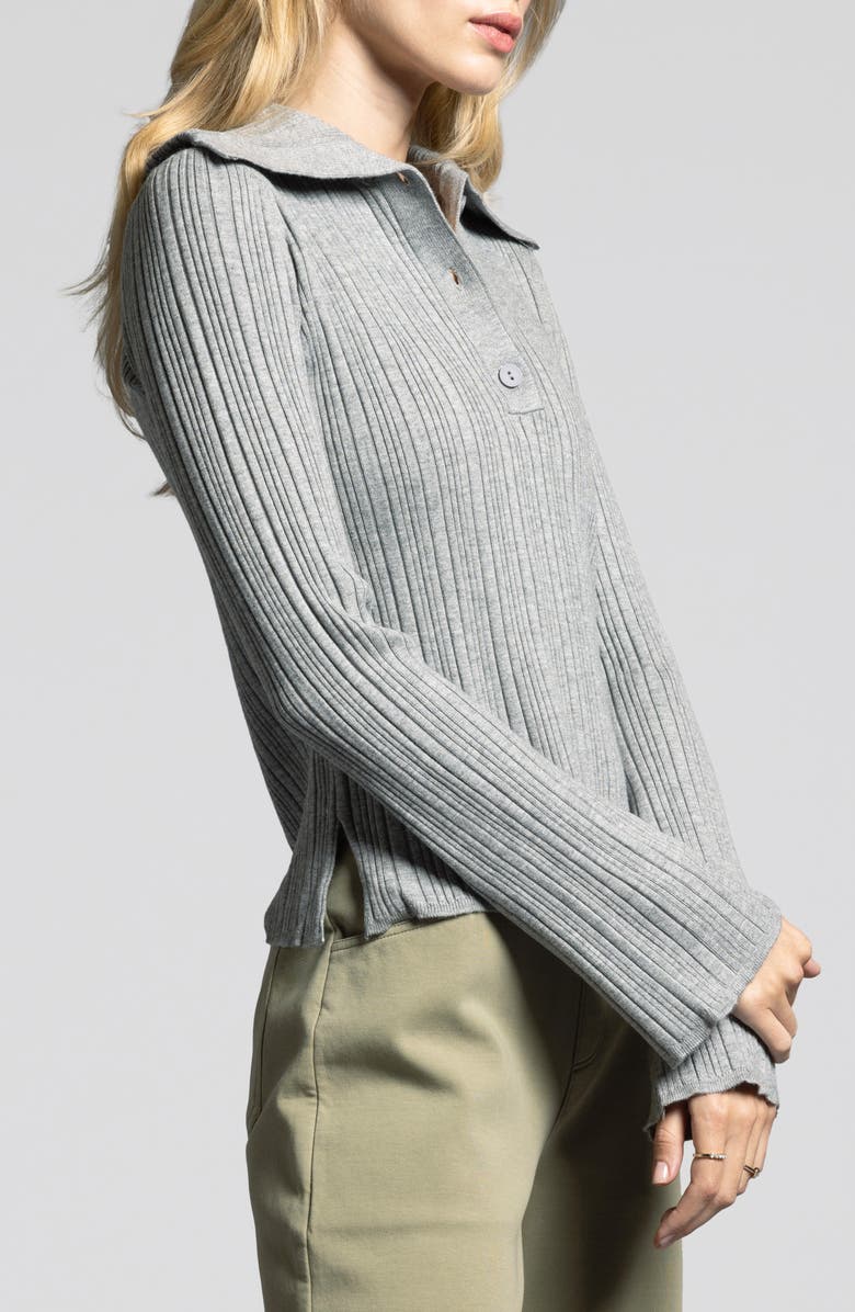 WEEKEND LOS ANGELES Marisa Ribbed Polo Sweater, Alternate, color, Heather Grey
