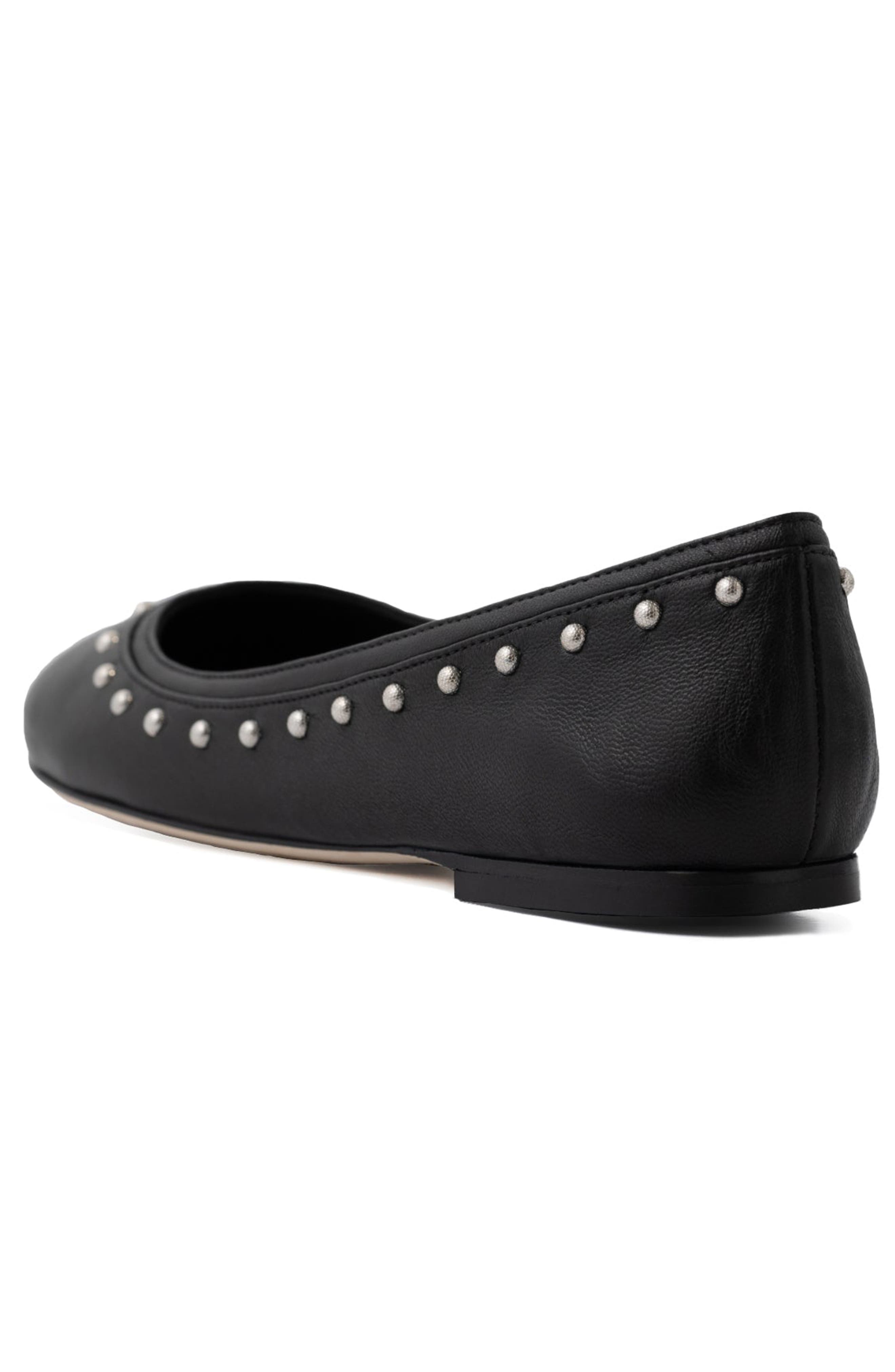 Gemma Flat Studded Leather Ballerina Flats, Alternate, color, Black/Studs