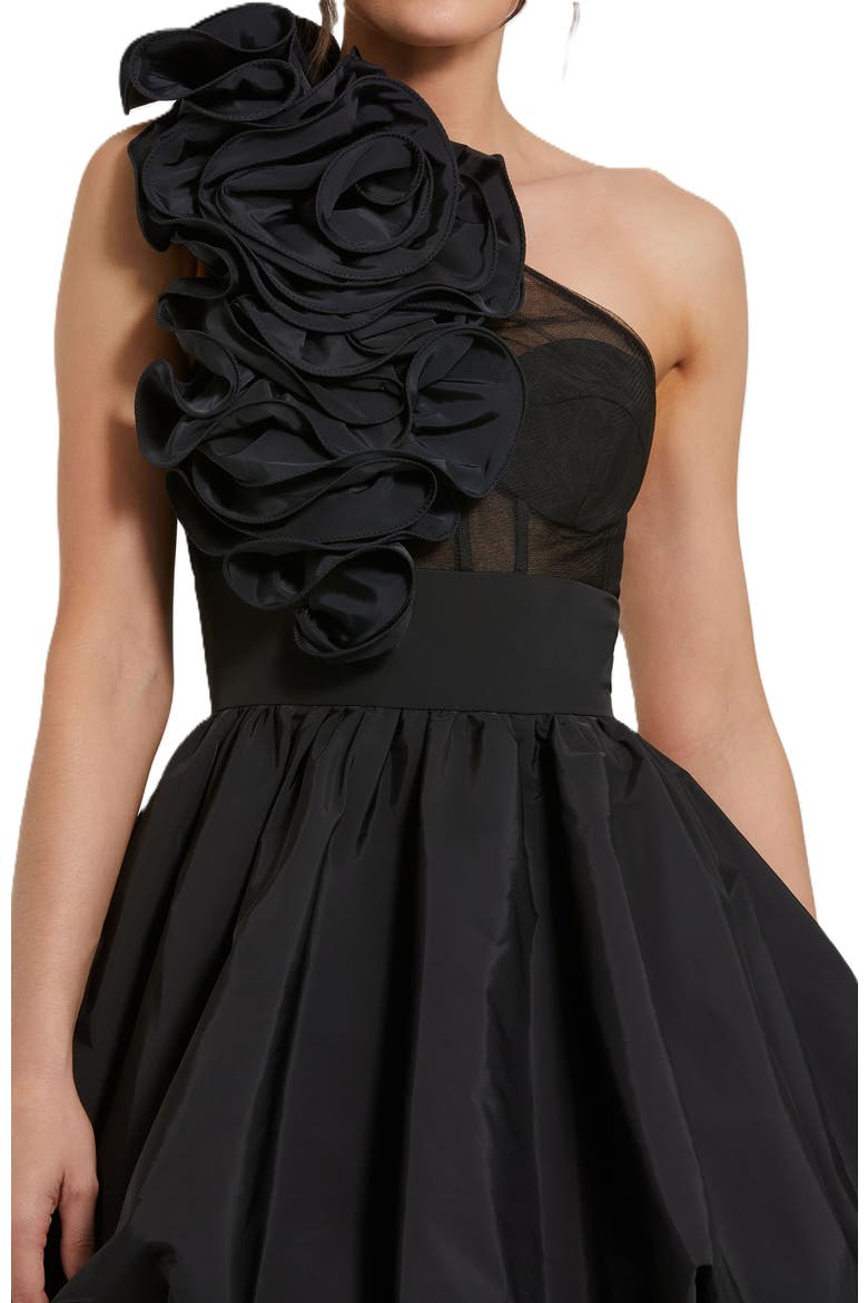 Taffeta One Shoulder Ruffle Bubble Mini Dress, Alternate, color, Black