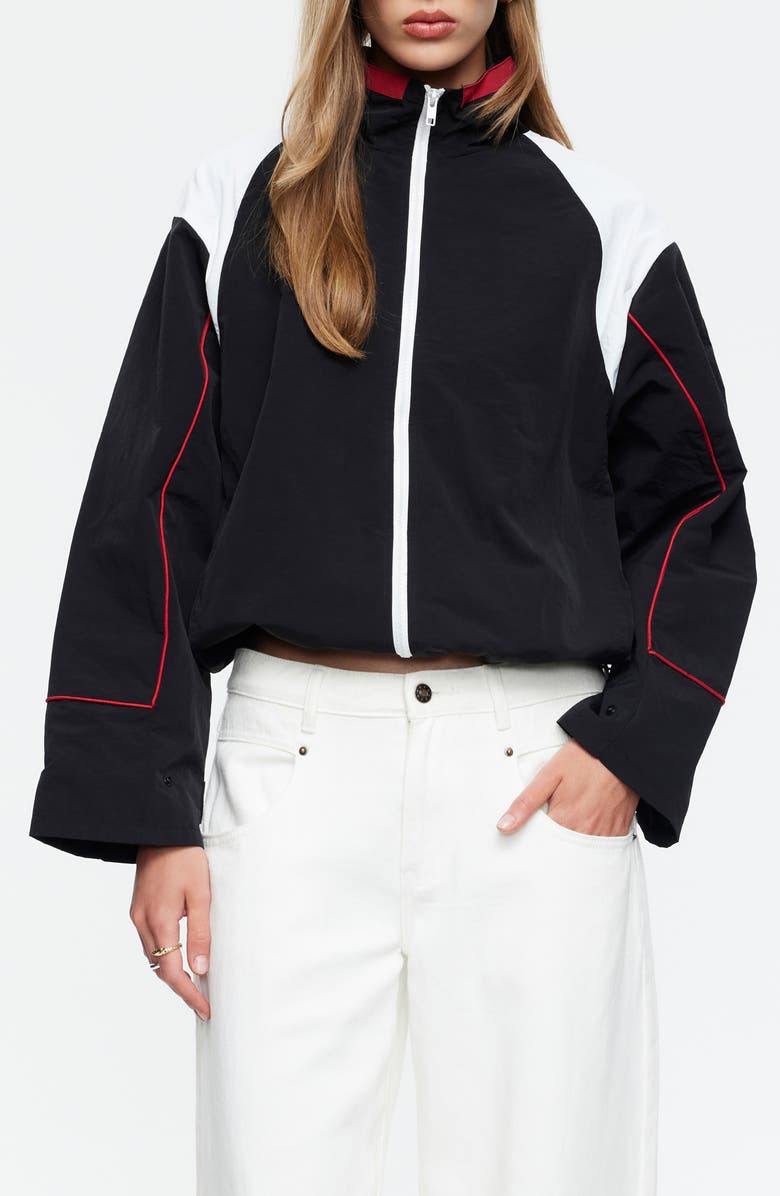 LIONESS Shoreline Colorblock Windbreaker Jacket, Main, color, Noir