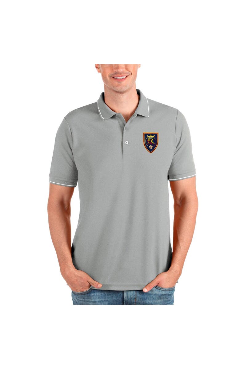 ANTIGUA Men's Antigua Heather Gray Real Salt Lake Solid Pique Polo, Main, color,