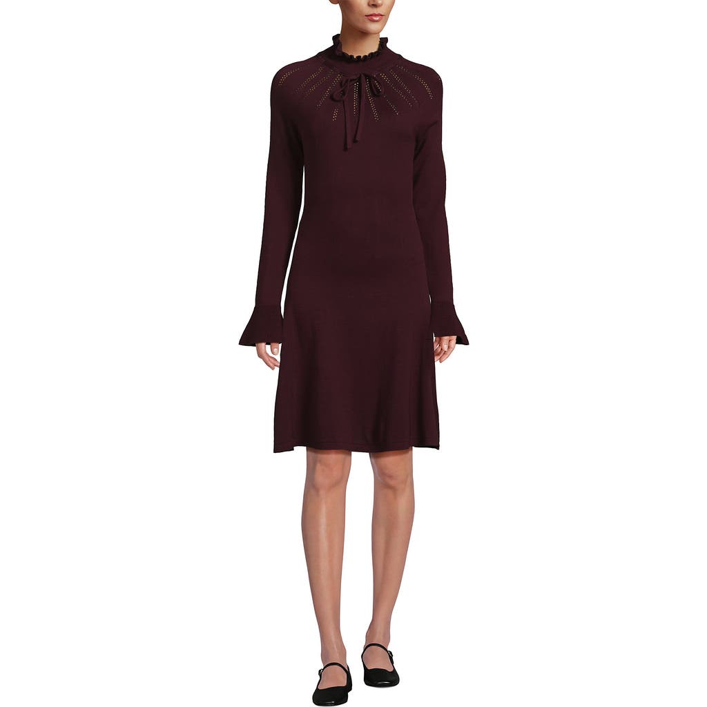 Lands' End Fine Gauge Cotton Fit And Flare Sweater Dress In Brown