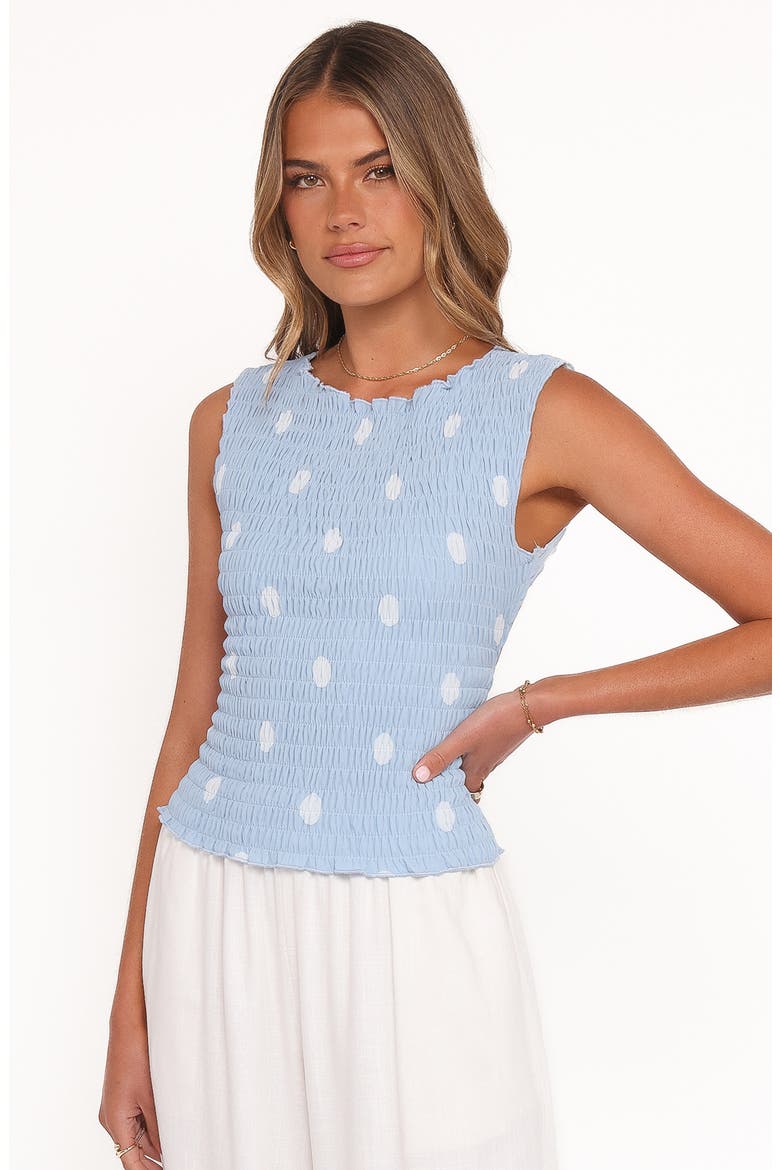Zoya Polka Dot Shirred Open Back Top, Alternate, color, BLUE POLKA DOT