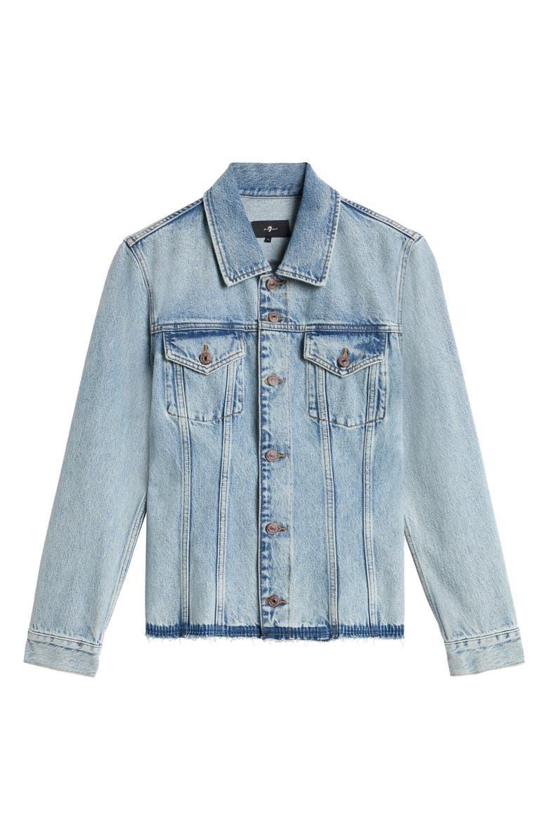 7 For All Mankind Cinched Release Fray Hem Denim Trucker Jacket, Alternate, color, Blue Erosion