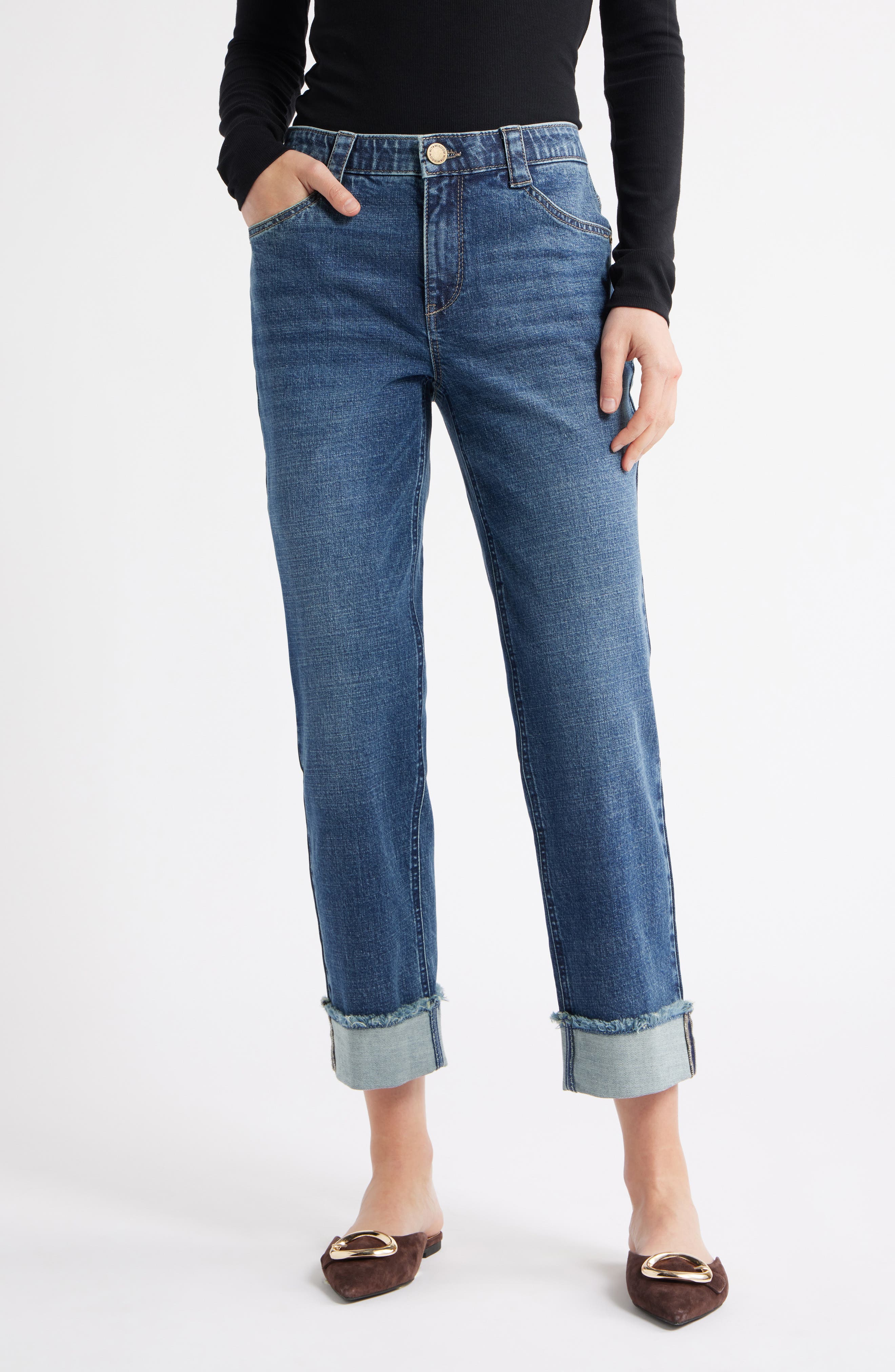 Wit & Wisdom Frayed High Waist Ankle Boyfriend Jeans