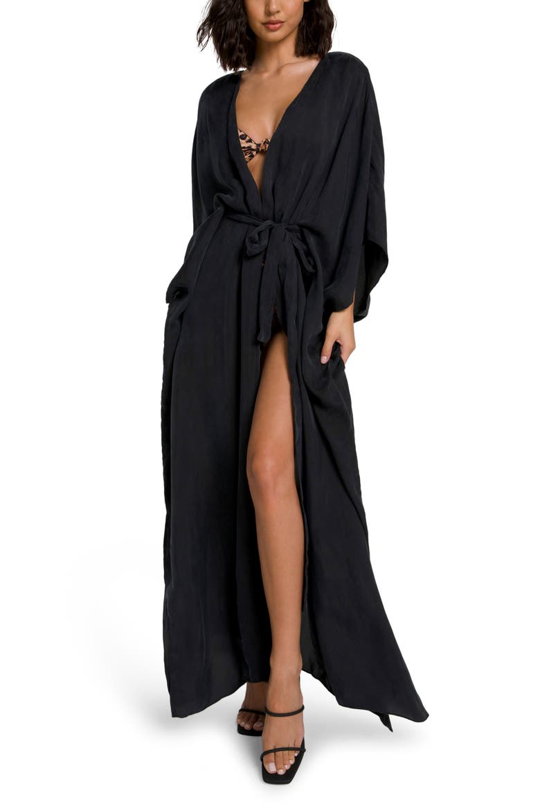 Goddess Tie Waist Robe, Main, color, BLACK001