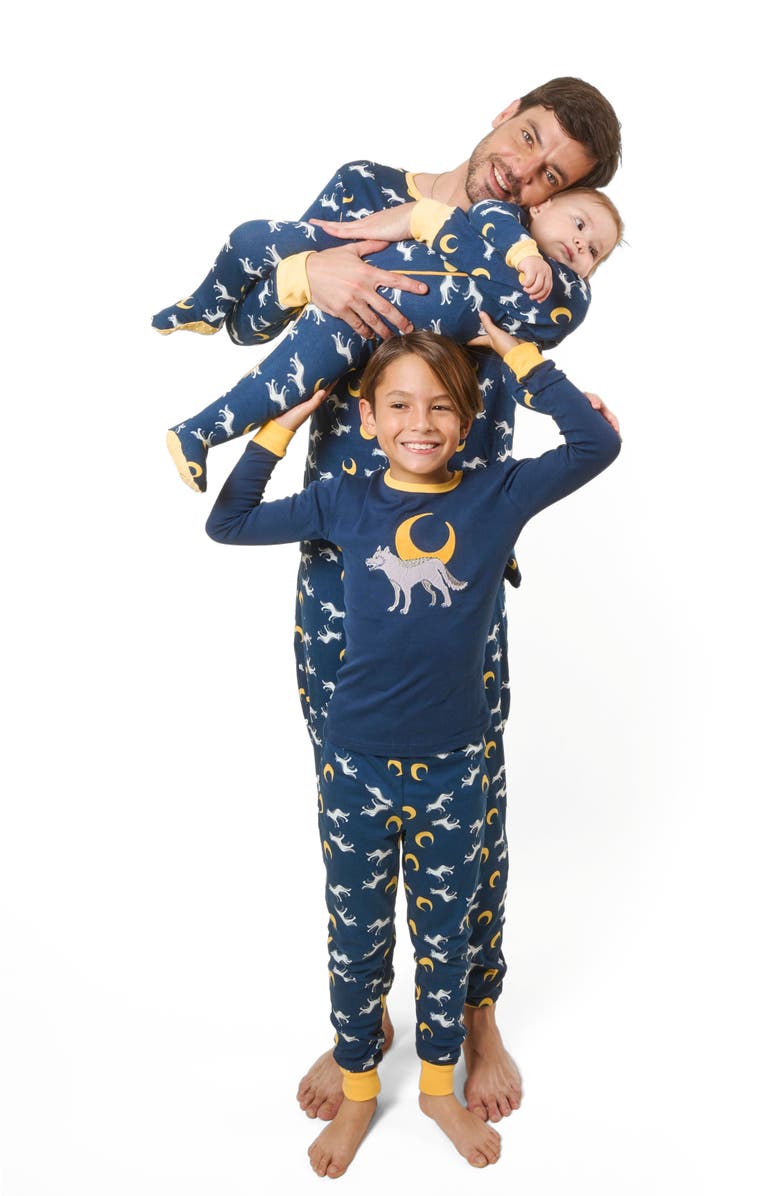 Leveret Footed Printed Cotton Matching Family Pajamas, Animal Kingdom Prints, Alternate, color, Wolf