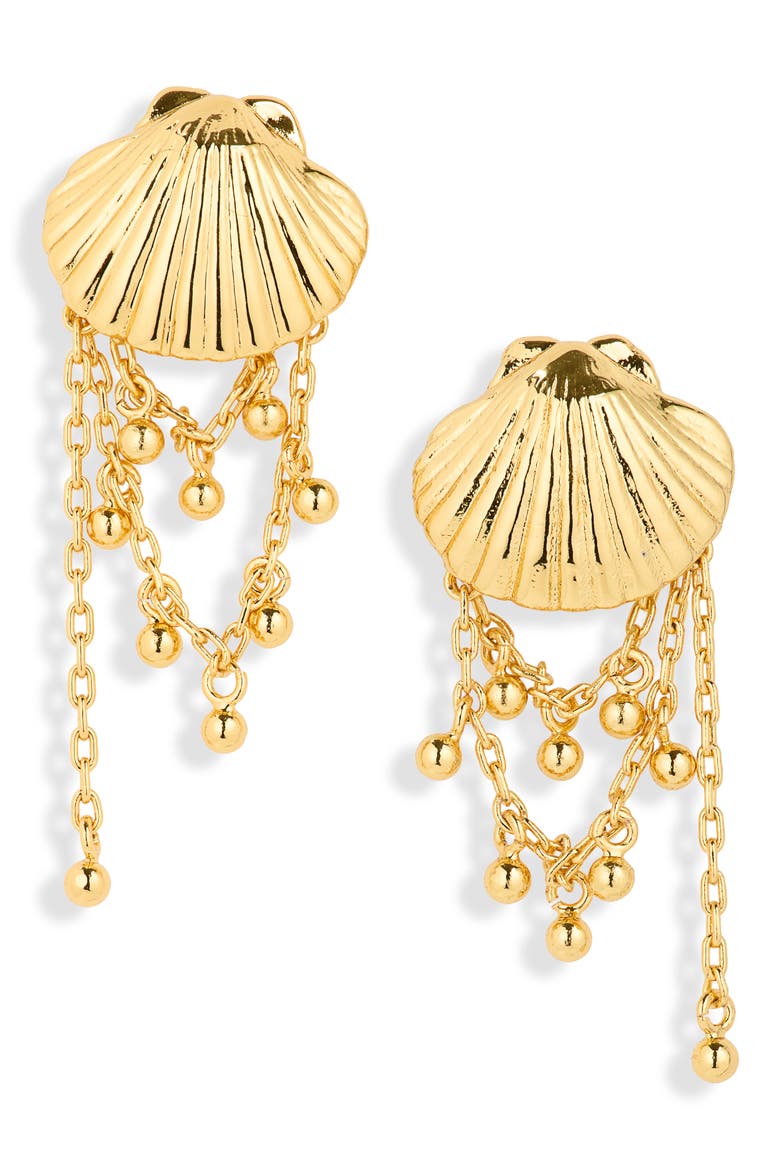 Shell Stacked Chain Stud Earrings, Main, color, ANTIQUE GOLD