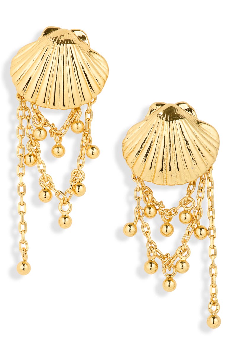 Madewell Shell Stacked Chain Stud Earrings, Main, color, Antique Gold