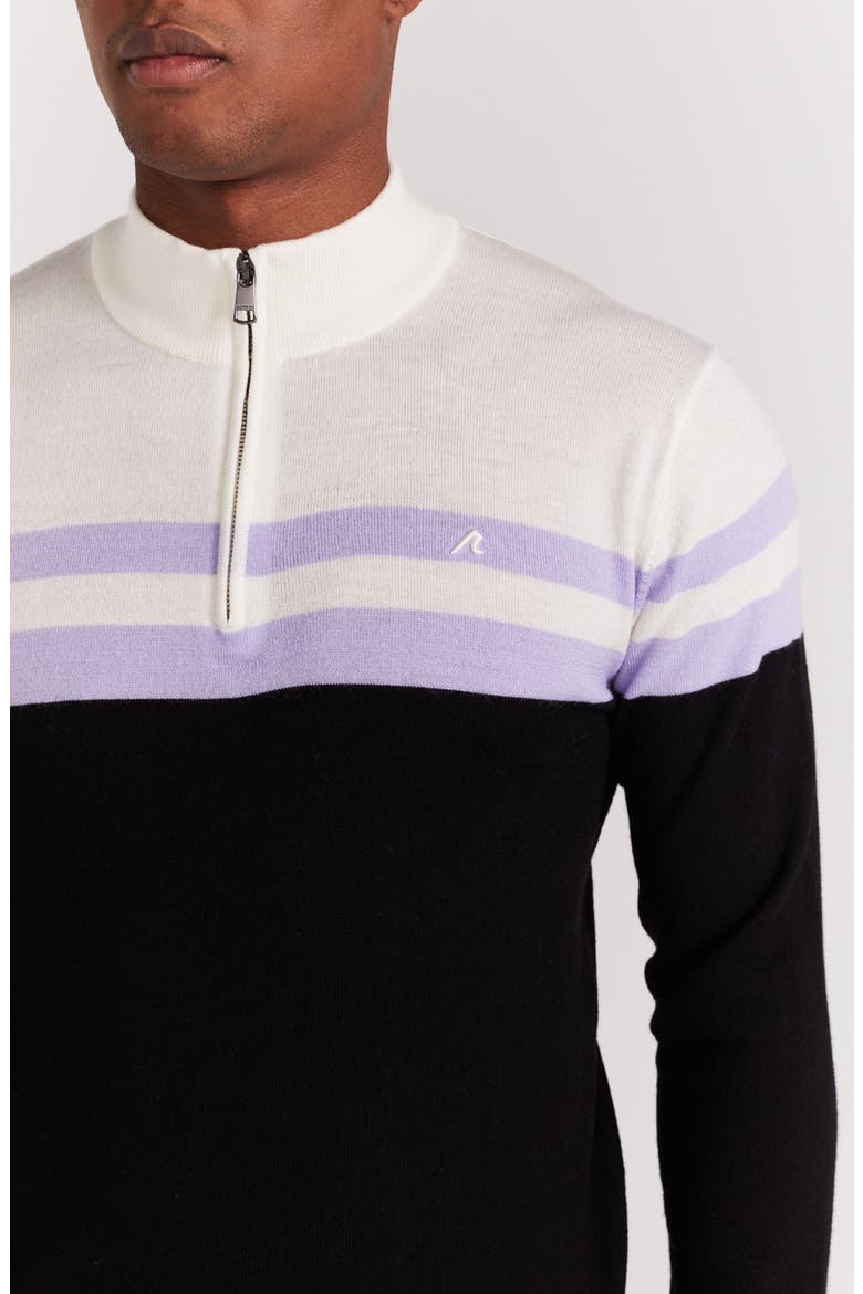 Cooper Stripe Quarter Zip Wool Sweater, Alternate, color, BLACK