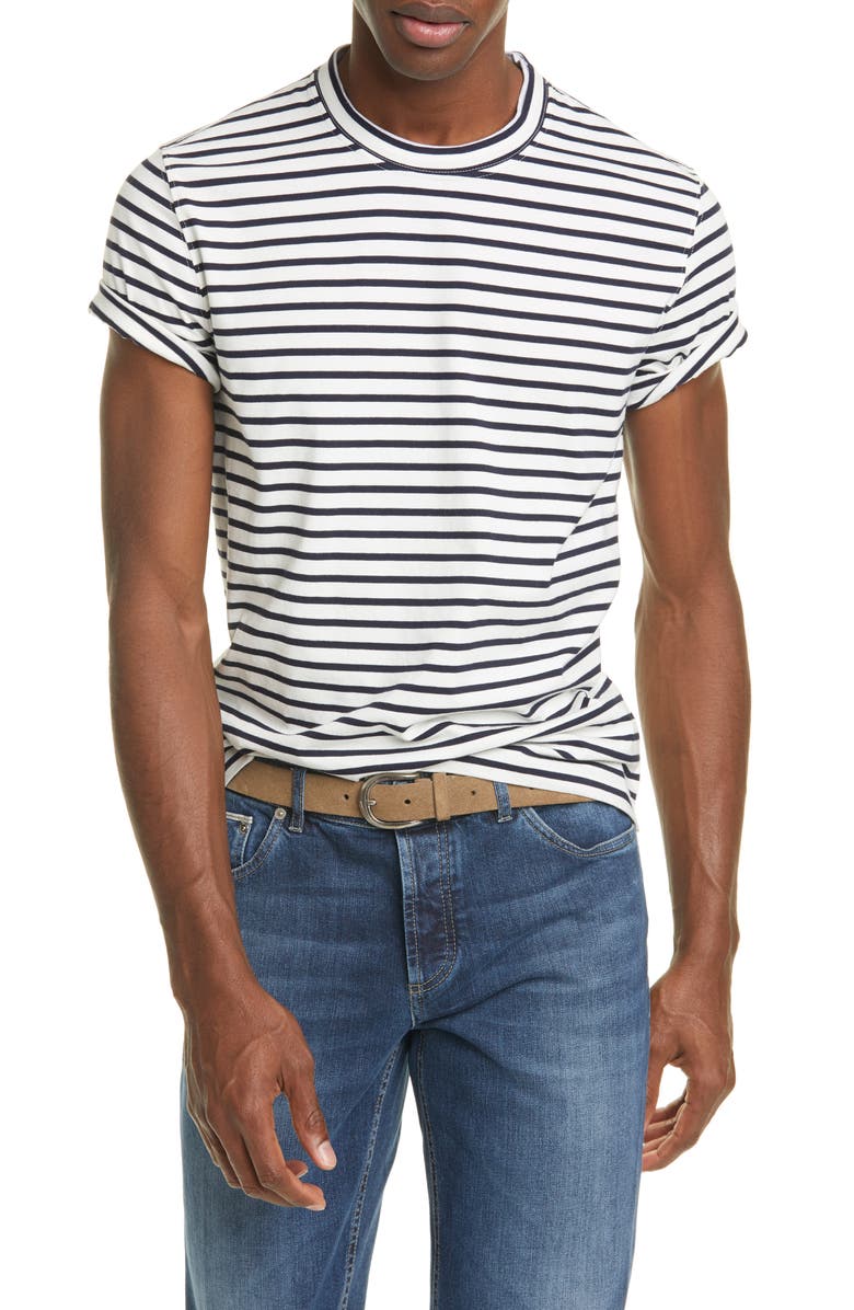 Brunello Cucinelli Stripe Cotton Crewneck T-Shirt, Main, color,
