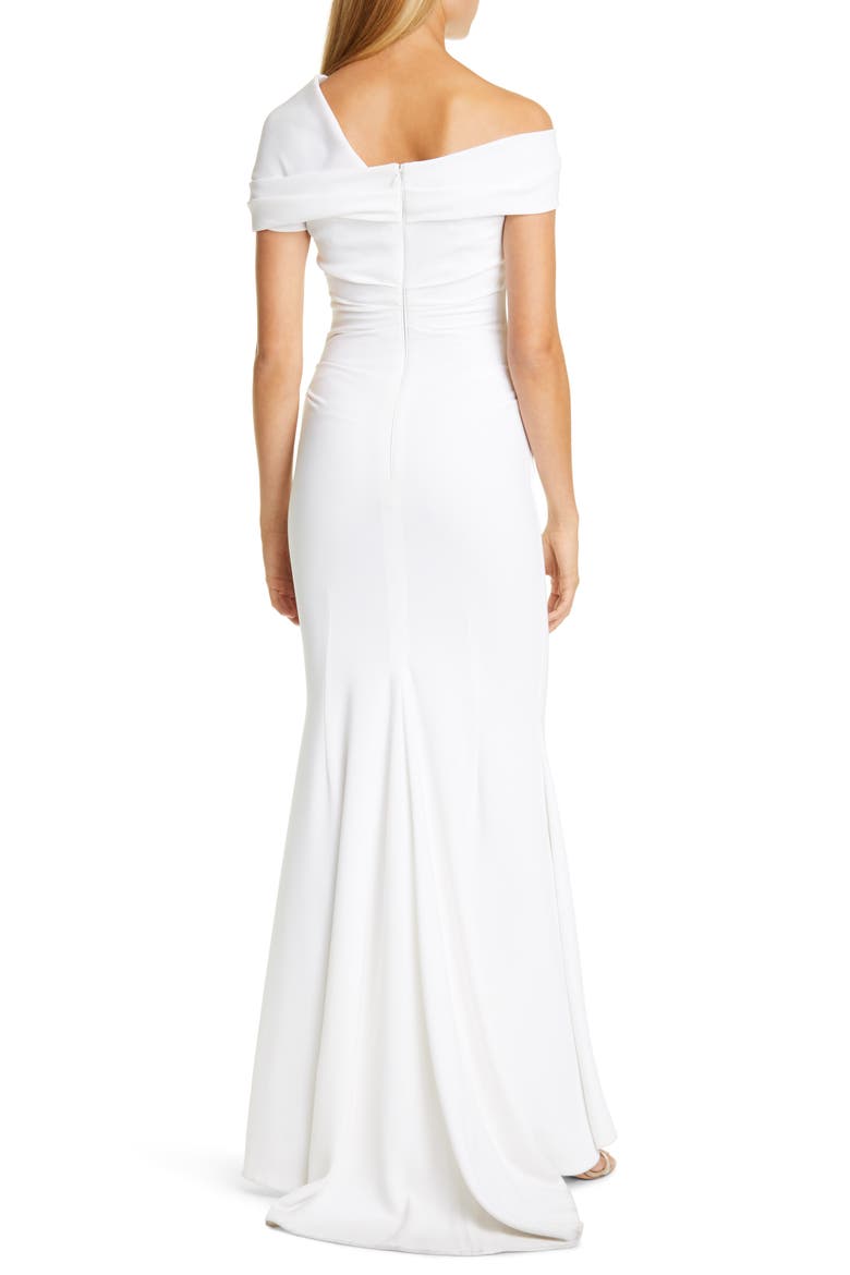 Asymmetrical Stretch Crepe Mermaid Gown, Alternate, color, WHITE