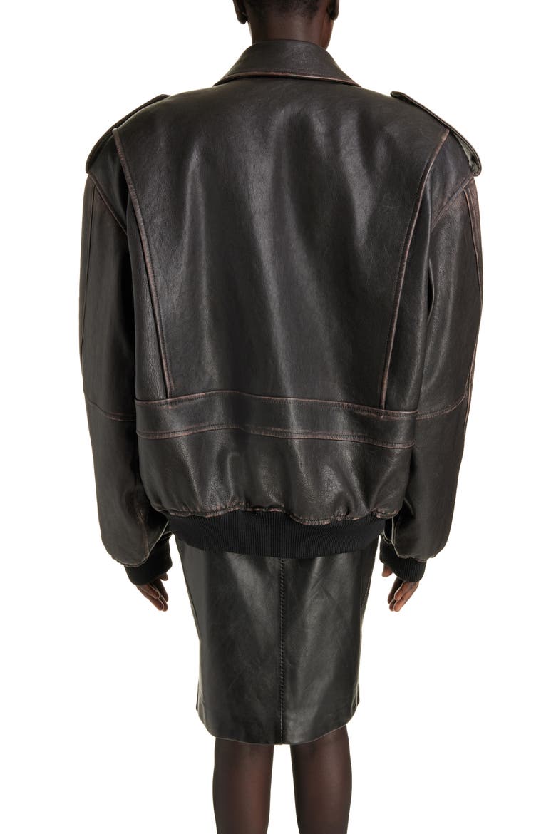 Oversize Lambskin Leather Bomber Jacket, Alternate, color, REGLISSE/ AUBURN