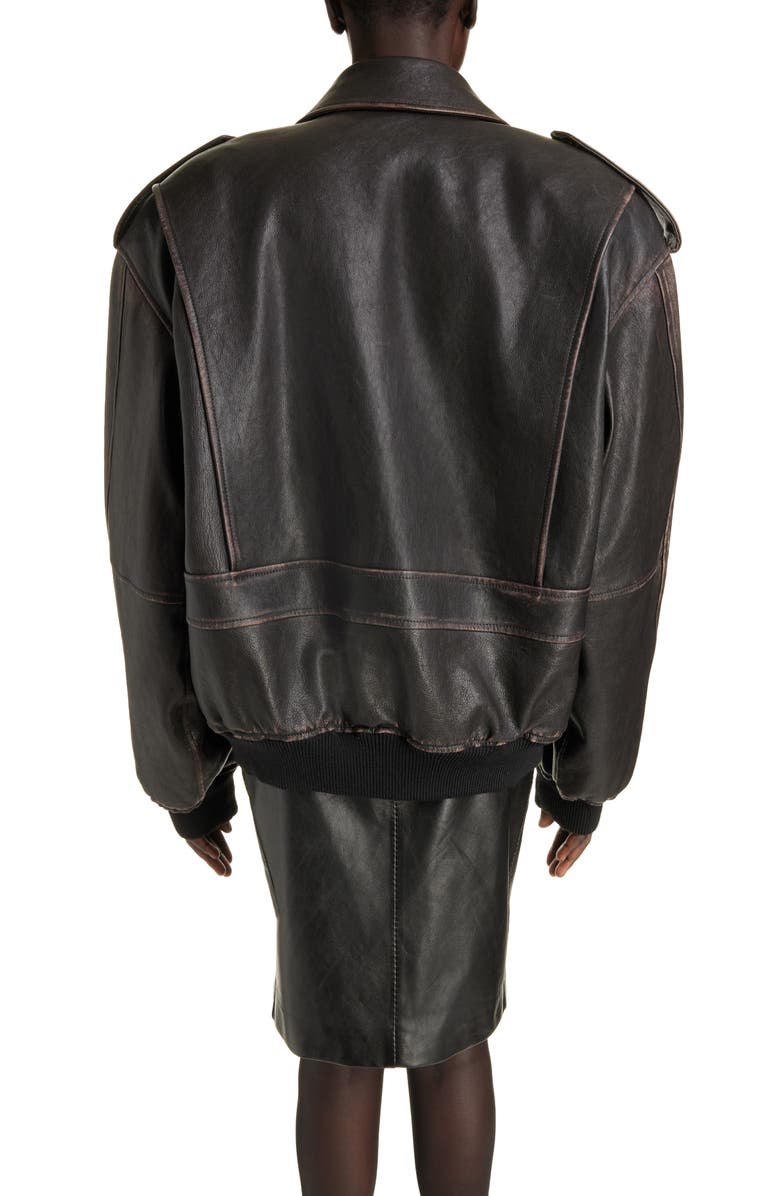 Saint Laurent Oversize Lambskin Leather Bomber Jacket, Alternate, color, 