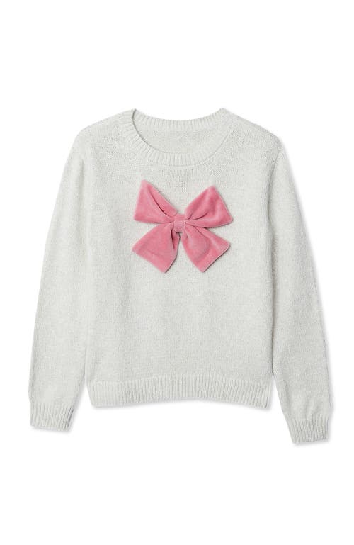 Lands' End Kids'  Girls Meet And Greet Bow Knit Sweater In Gray
