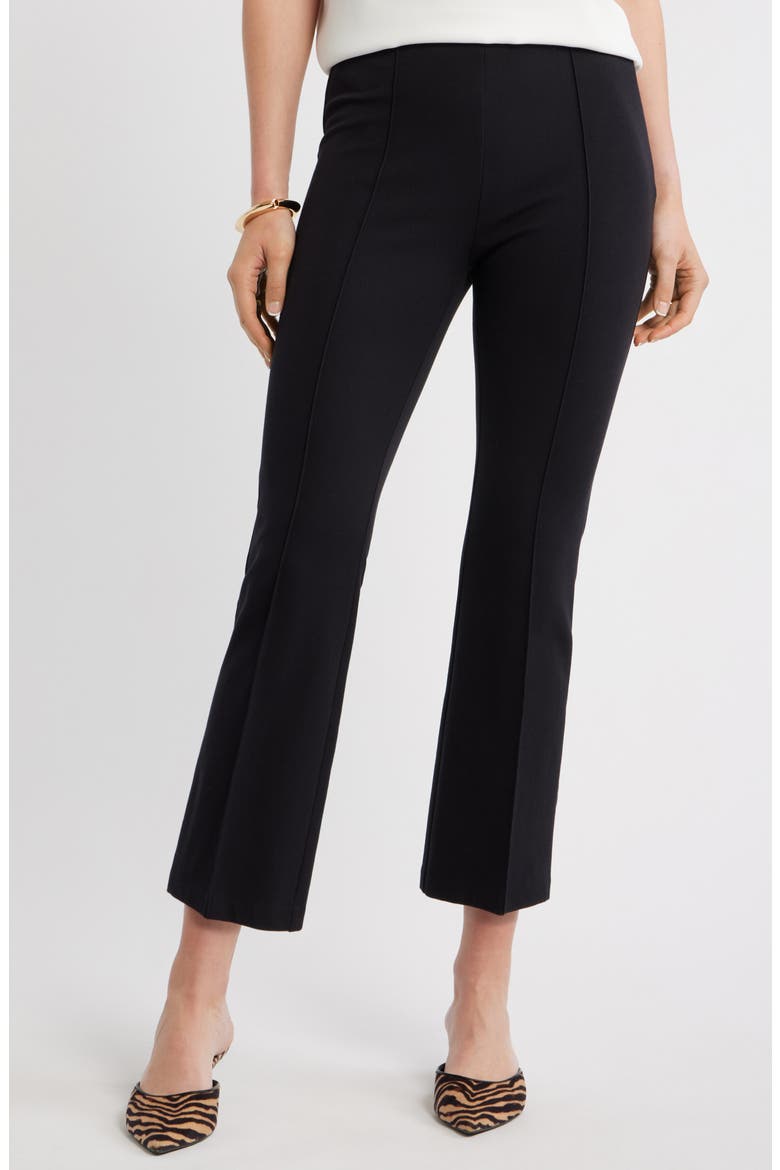 Seamed Stretch Ponte Flare Leg Pants, Main, color, BLACK