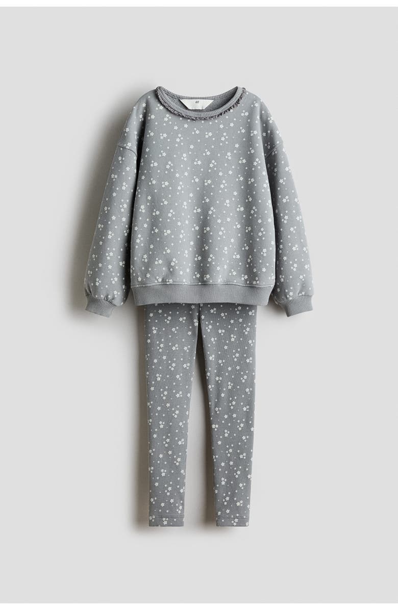 H&M 2-piece Patterned Cotton Set, Main, color, Gray/Floral