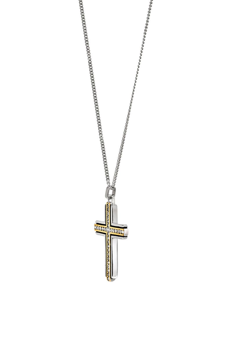 Men's Two Tone Crystal Cross Necklace, Alternate, color, SILVER/ GOLD