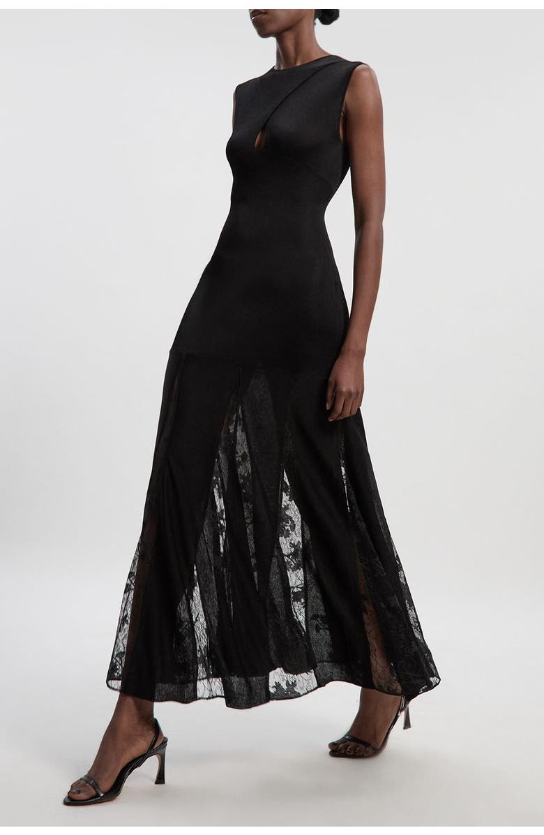 Karen Millen Slinky Lace Knit Maxi Dress, Alternate, color, Black