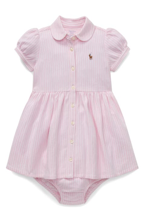 Oxford Stripe Cotton Piqué Dress & Bloomers (Baby)