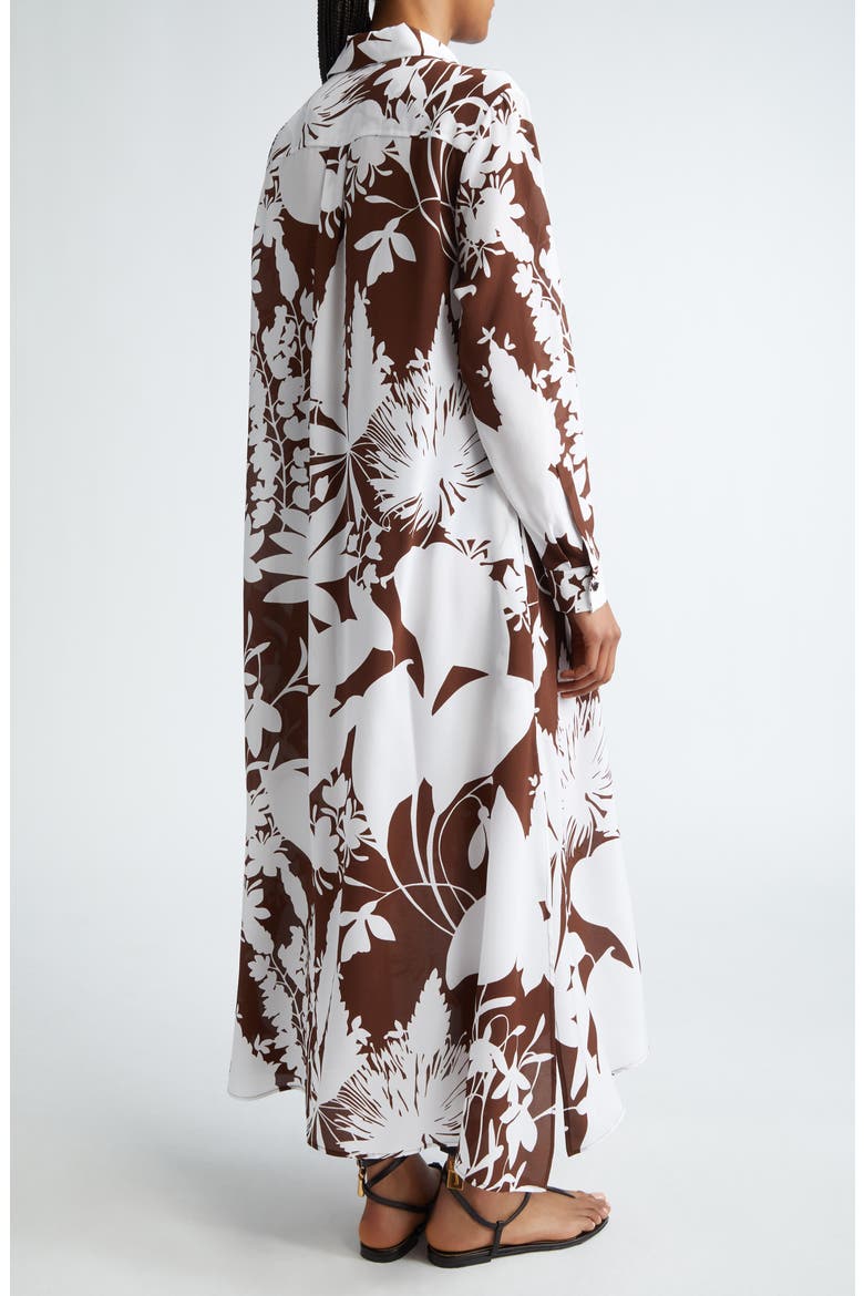 Shadow Floral Print Long Sleeve Silk Crêpe de Chine Shirtdress, Alternate, color, NUTMEG/ OPTIC WHITE