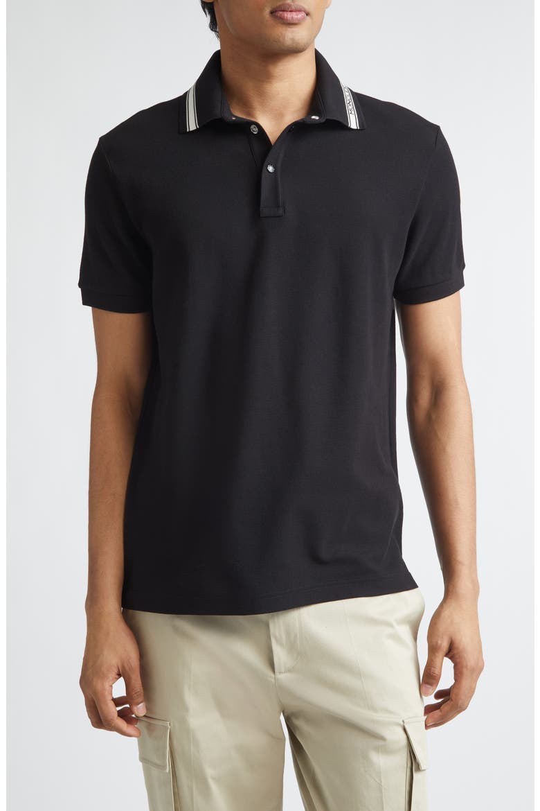 Logo Patch Tipped Cotton Piqué Polo, Main, color, BLACK