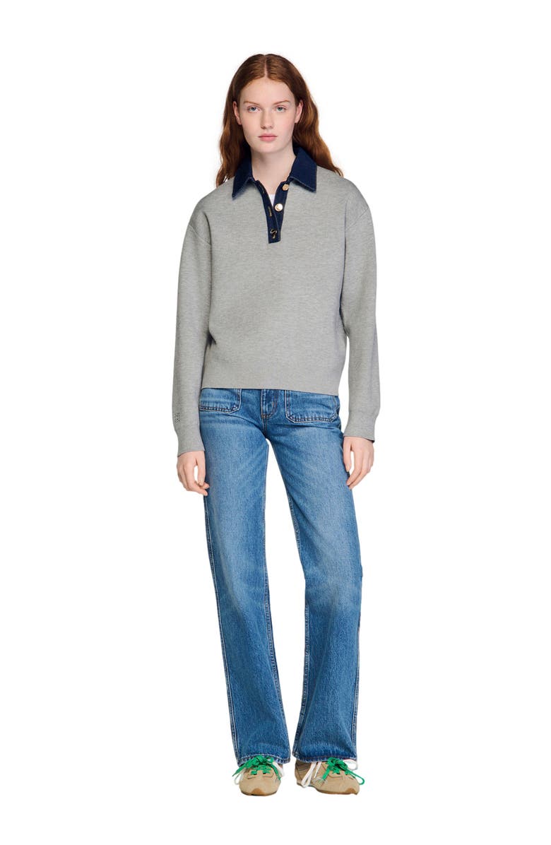 SANDRO Sweater with denim collar, Main, color, Grey