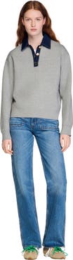 SANDRO Sweater with denim collar