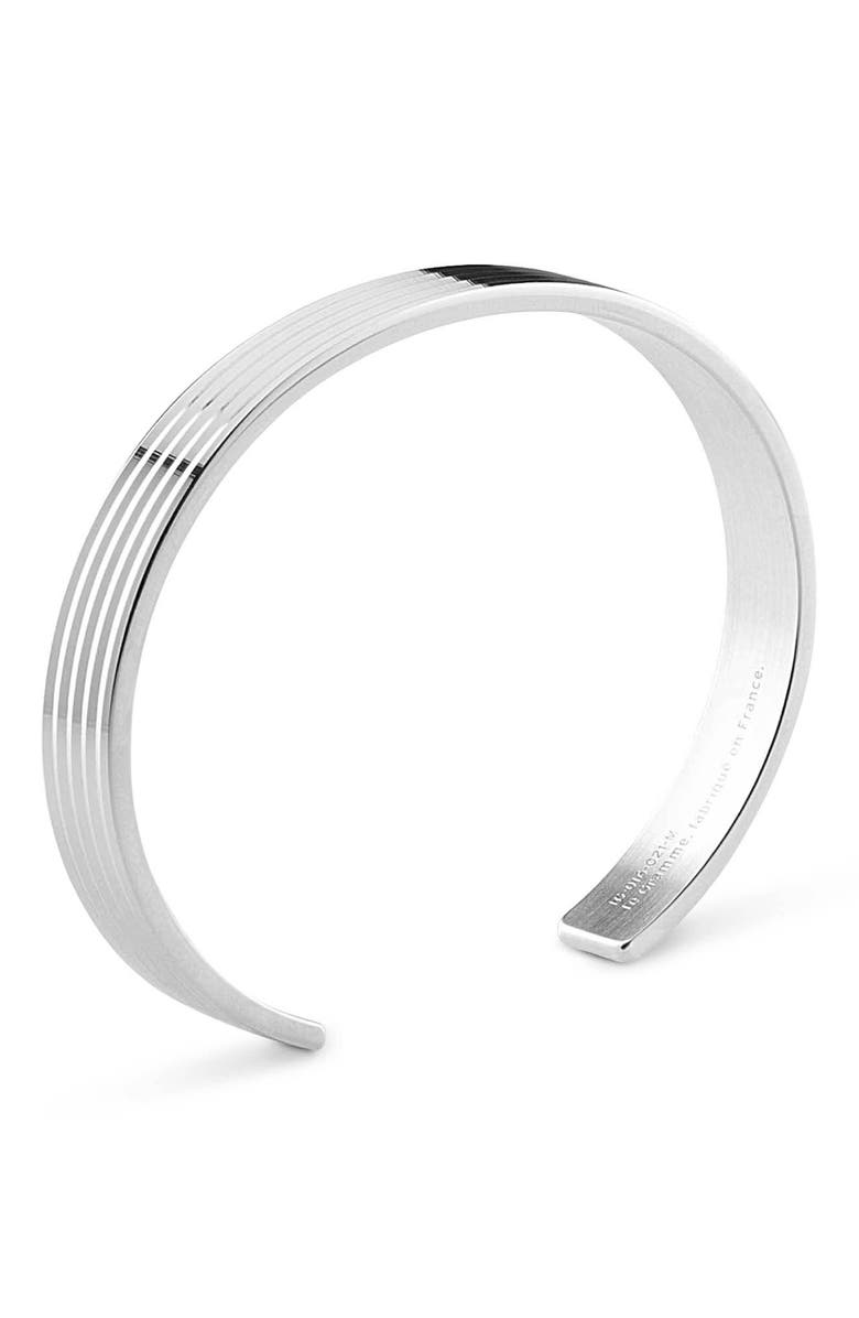 le gramme Men's 23G Sterling Silver Guilloche Ribbon Cuff Bracelet, Alternate, color, 