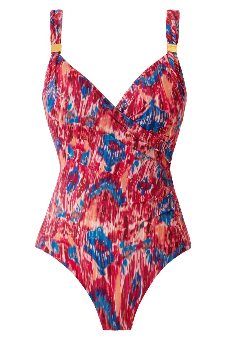 Dorado Siren Ikat Print One-Piece Swimsuit, Alternate, color, RED MULTI