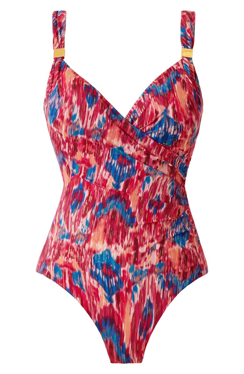 Miraclesuit<sup>®</sup> Dorado Siren Ikat Print One-Piece Swimsuit, Alternate, color, Red Multi