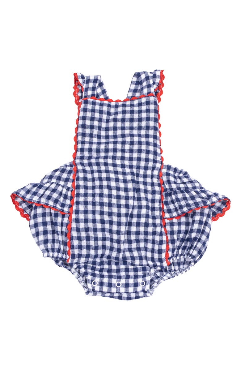 Angel Dear Gingham Rickrack Organic Cotton Muslin Bodysuit, Main, color, 