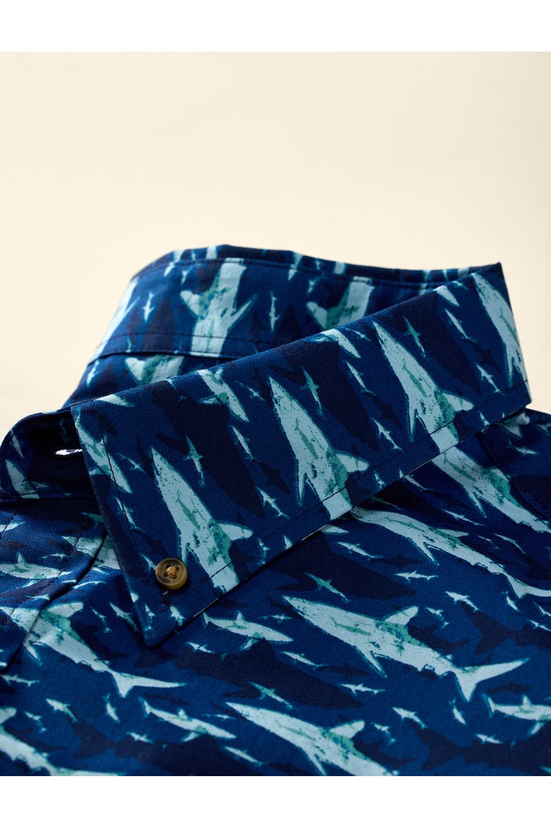Big & Tall Easy-Care Shark Print Sport Shirt V2, Alternate, color, BLUE