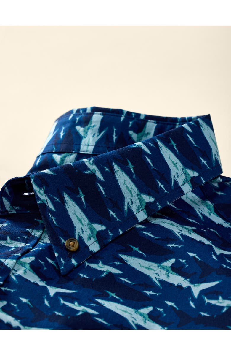 Harbor Bay by DXL Big & Tall Easy-Care Shark Print Sport Shirt V2, Alternate, color, Blue