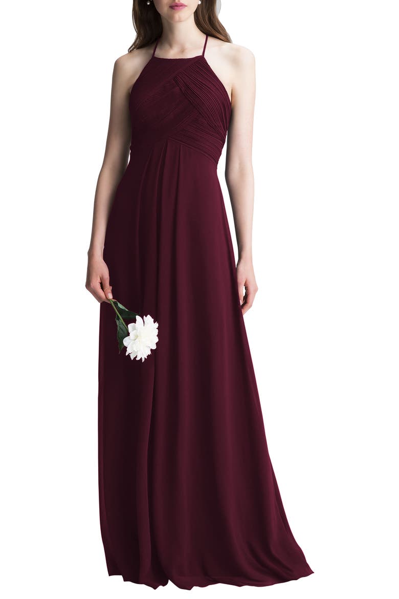 Halter Chiffon A-Line Gown, Main, color, WINE