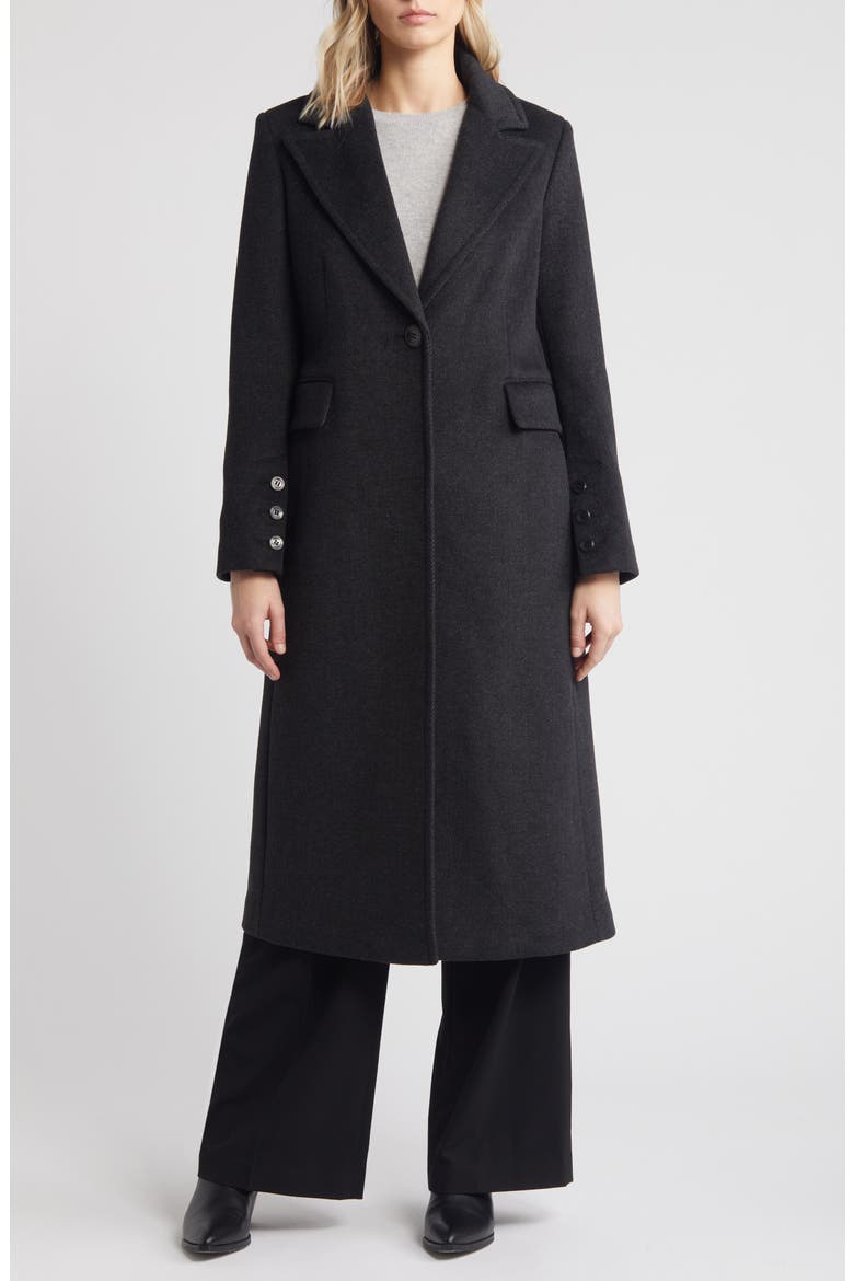 Single Breasted Twill Reefer Coat, Main, color, CHARCOAL TWO TONE TWILL