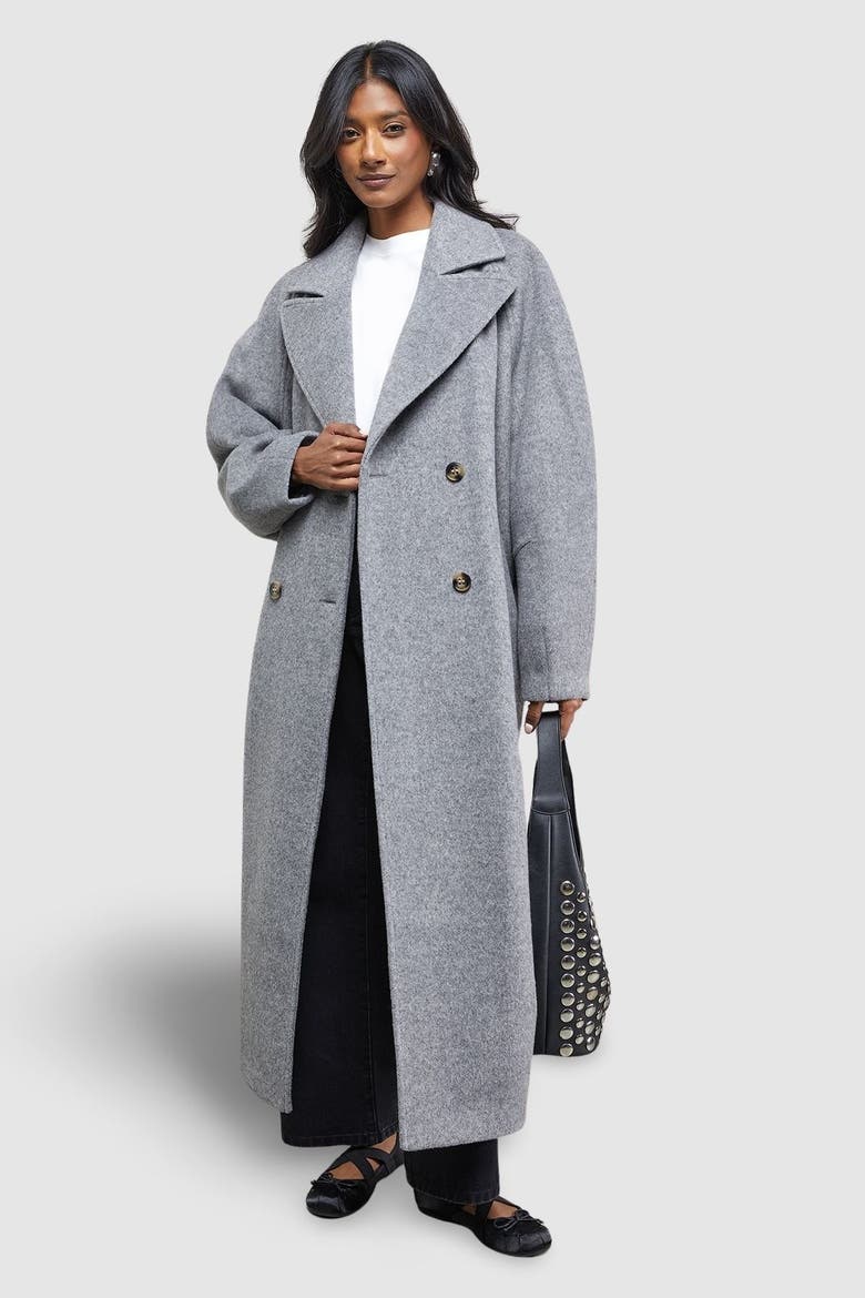 Oversized Pleat Back Detail Maxi Coat, Main, color, Grey Marl