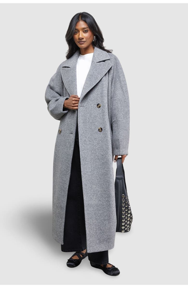 Warehouse Oversized Pleat Back Detail Maxi Coat, Main, color, Grey Marl