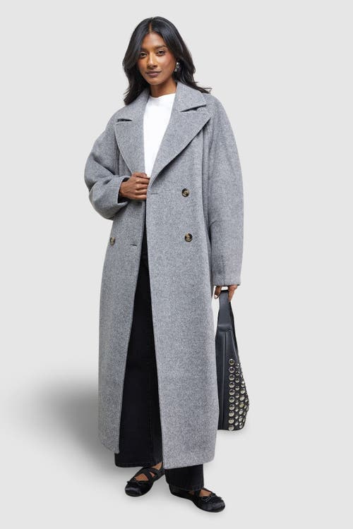 Warehouse Oversized Pleat Back Detail Maxi Coat In Gray