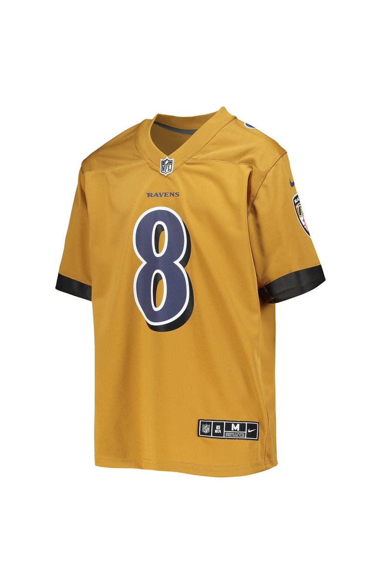 Nike Youth Nike Lamar Jackson Gold Baltimore Ravens Inverted Team Game Jersey, Alternate, color, 