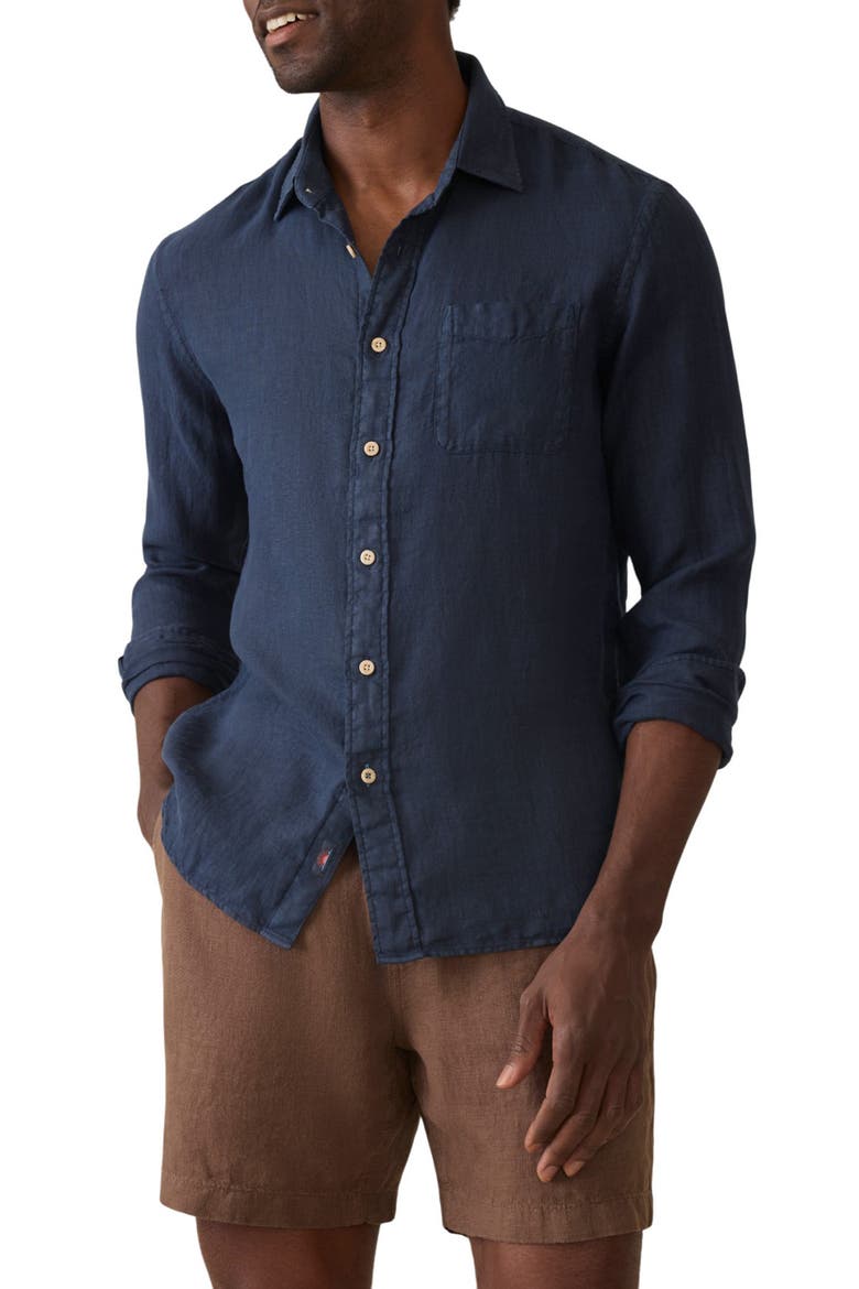 Laguna Linen Button-Up Shirt, Main, color, ISLAND NAVY