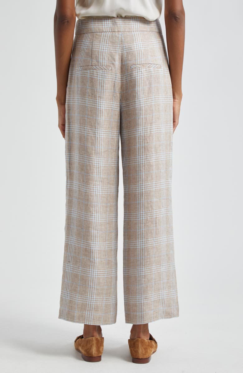 Veronica Beard Plaid Wide Leg Ankle Linen Pants, Alternate, color, Khaki Multi