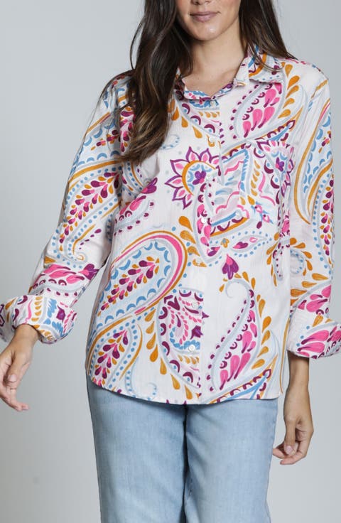 Print Cotton Button-Up Shirt