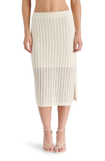 Steve Madden Open Knit Midi Skirt In Marshmallow