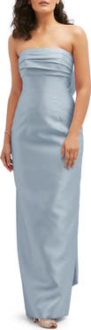 Alfred Sung Strapless Bow Back Satin Column Gown