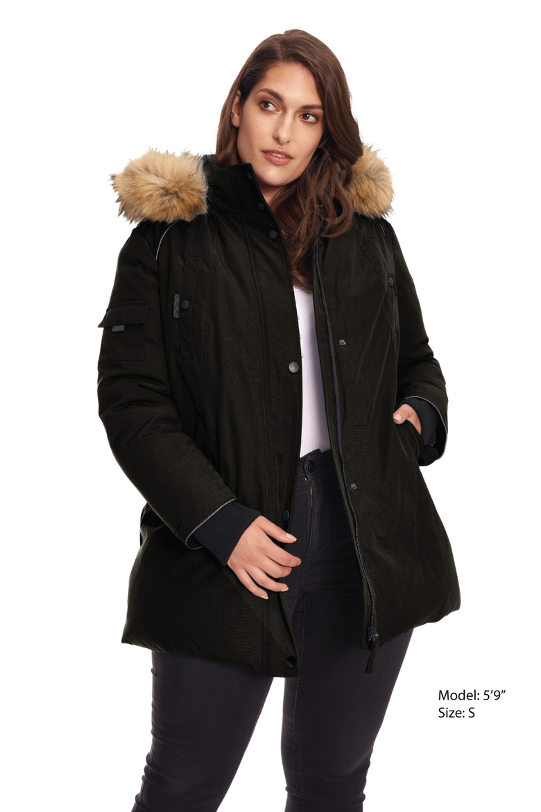 GLACIER PLUS SIZE - Vegan Down Classic Winter Parka Jacket, Alternate, color, BLACK