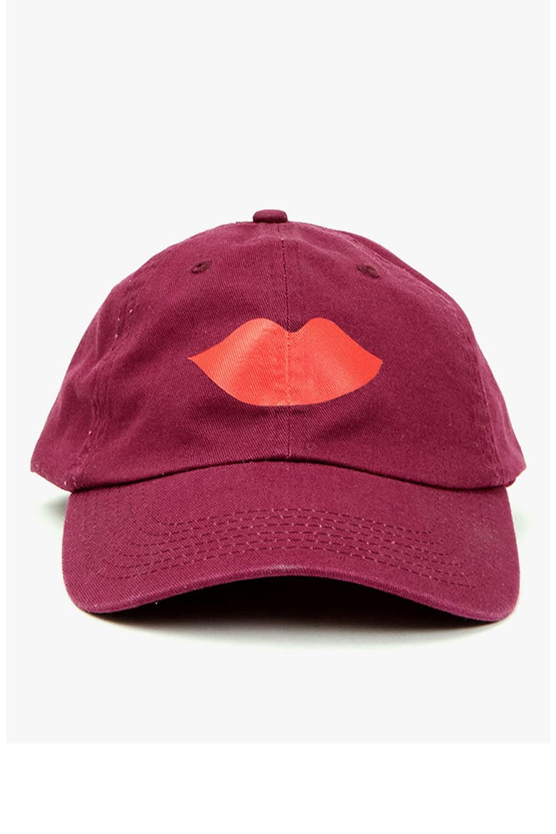 Lips Graphic Baseball Cap, Main, color, OXBLOOD