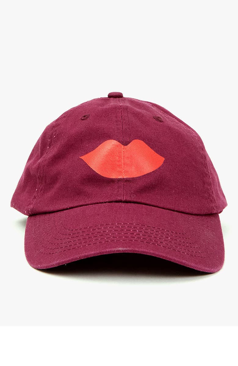 Clare V. Lips Graphic Baseball Cap, Main, color, Oxblood