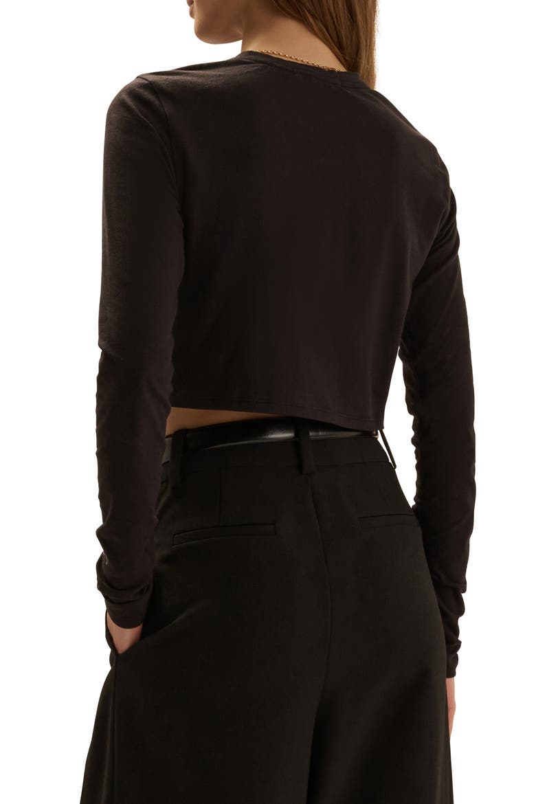 The Laura Stretch Cotton Long Sleeve Crop T-Shirt, Alternate, color, BLACK