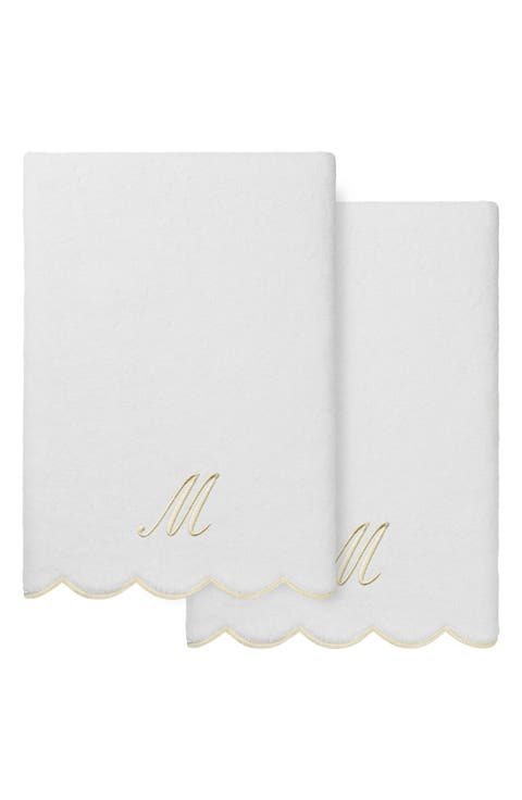 Adornia Scallop Set of 2 Monogram Bath Towels
